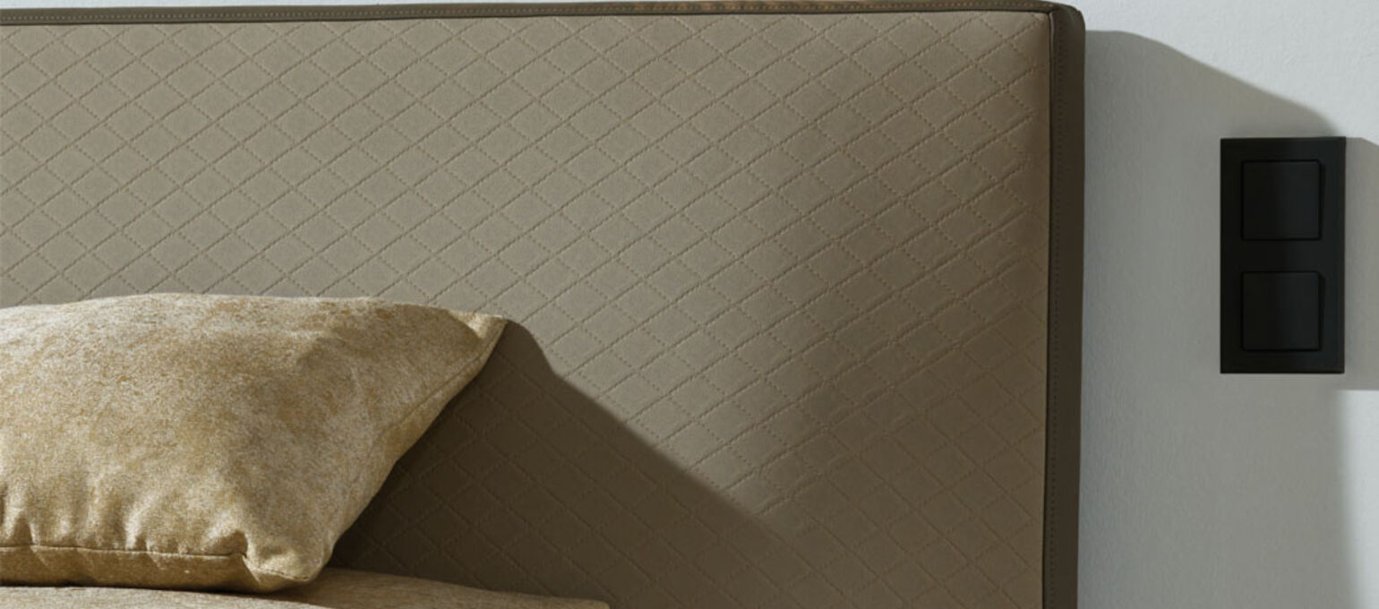 Artificial leather from skai® in beige and brown on upholstered furniture in the living area
