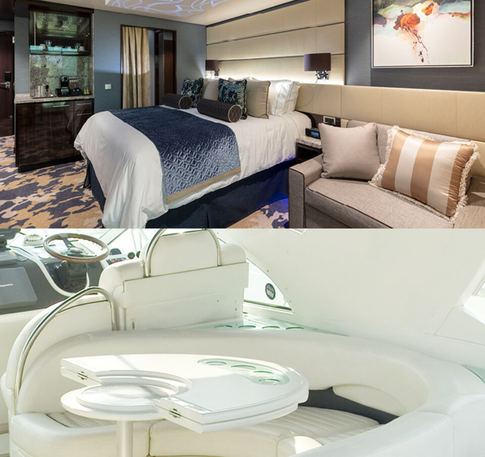skai<sup>®</sup> upholstery as wall covering and for padded seats on cruise ships and boats