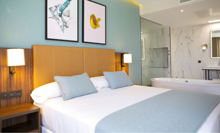 upholstered bedhead parts with artificial leather skai parotega NF sattel at the Riu Plaza España, Madrid