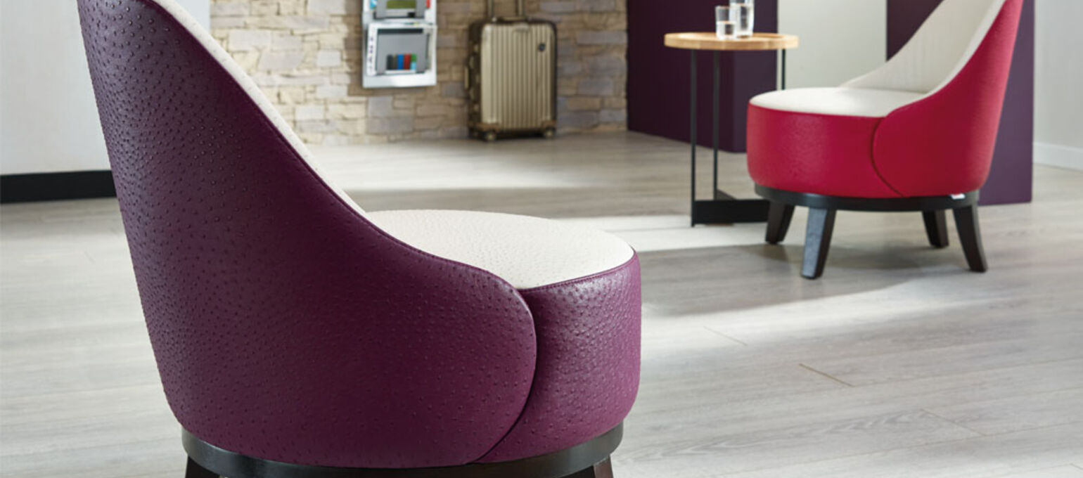 Skai® artificial leather in red and violet for upholstered furniture