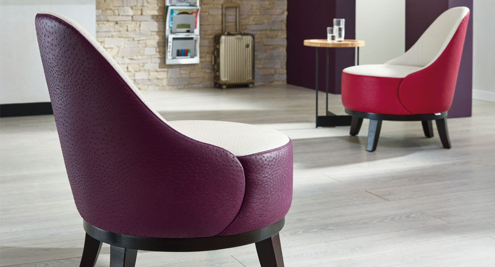 Skai<sup>®</sup> artificial leather in red and violet for upholstered furniture