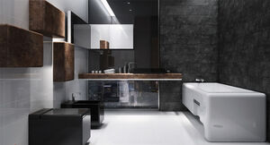 Papel para muebles skai® Avellino con aspecto de hormigón y piedra para el baño