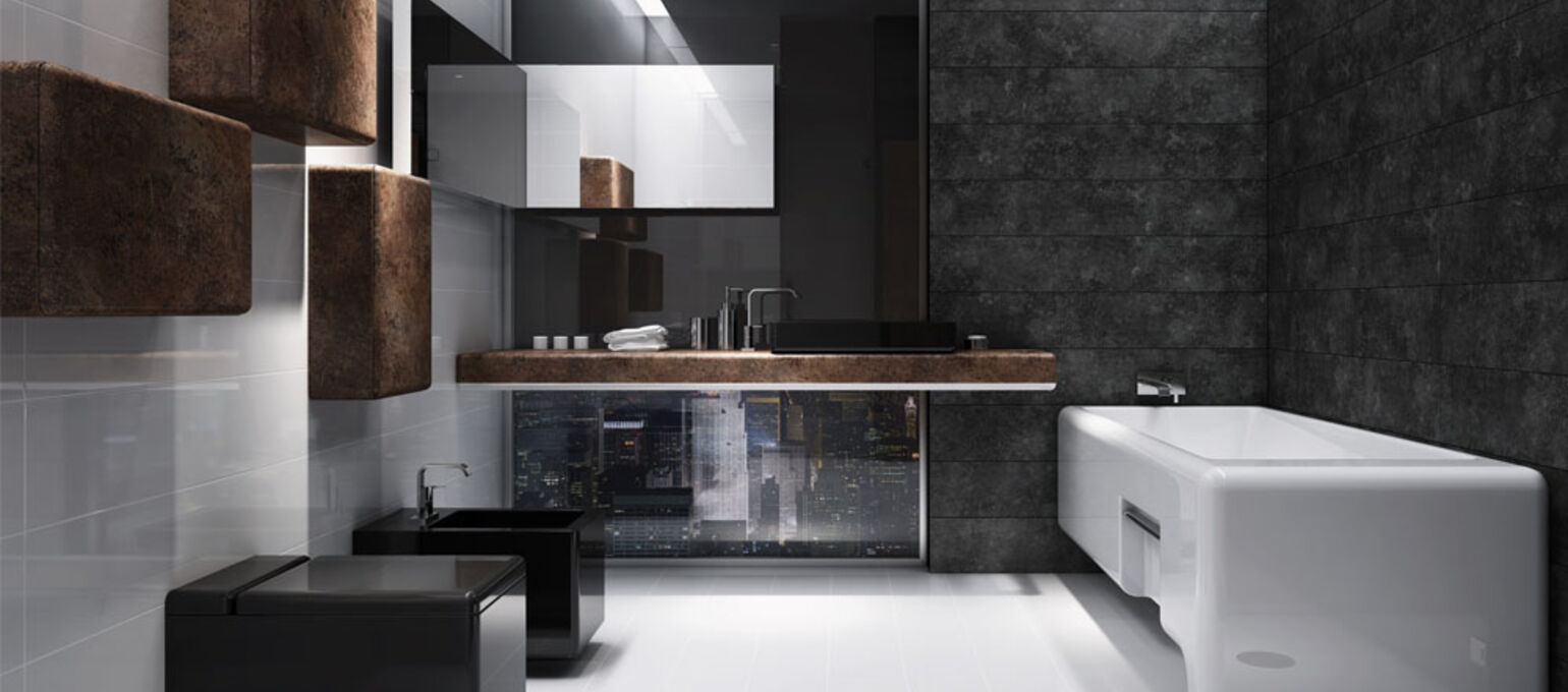 Papel para muebles skai® Avellino con aspecto de hormigón y piedra para el baño