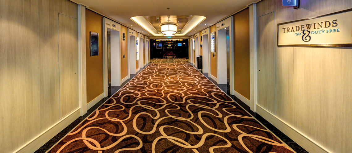 skai<sup>®</sup> Metal Laminating Foil Designline FR on the corridor wall of a cruise ship