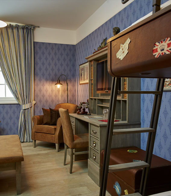 upholstered furniture, chairs, bed drawer and bedhead parts with skai artificial leather im Europapark Hotel Krønasår - The Museum Hotel 